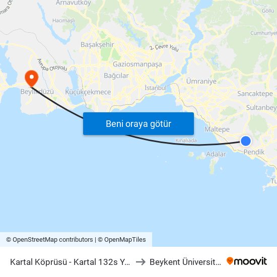 Kartal Köprüsü - Kartal 132s Yönü to Beykent Üniversitesi map