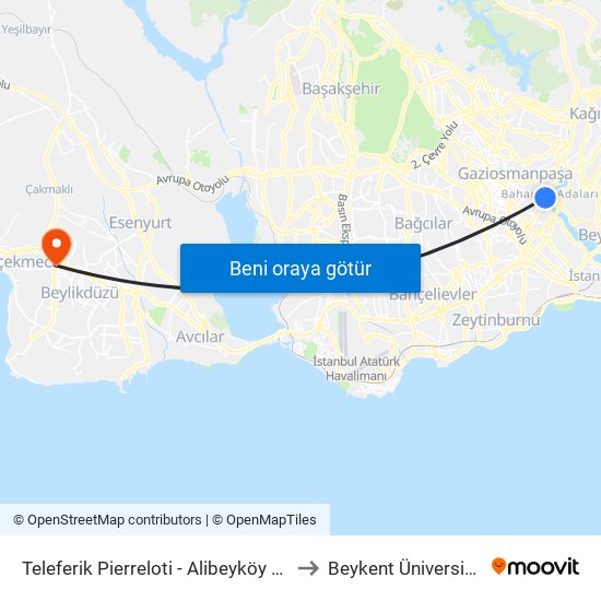 Teleferik Pierreloti  - Alibeyköy Yönü to Beykent Üniversitesi map