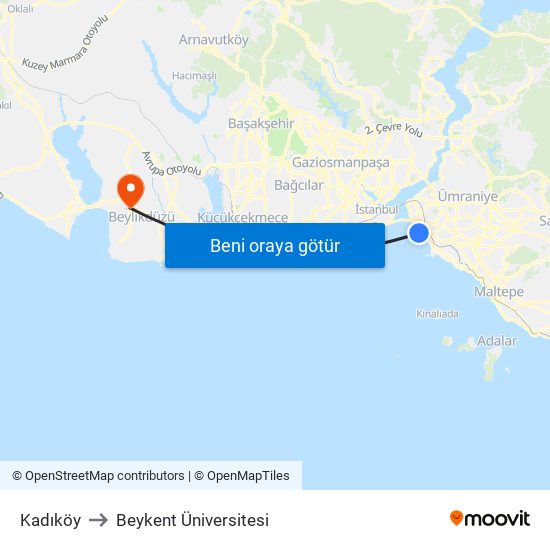 Kadıköy to Beykent Üniversitesi map