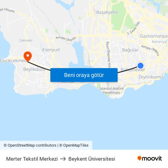 Merter Tekstil Merkezi to Beykent Üniversitesi map