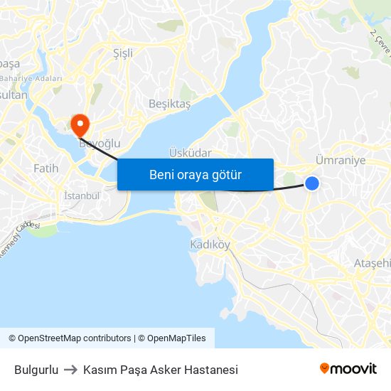 Bulgurlu to Kasım Paşa Asker Hastanesi map