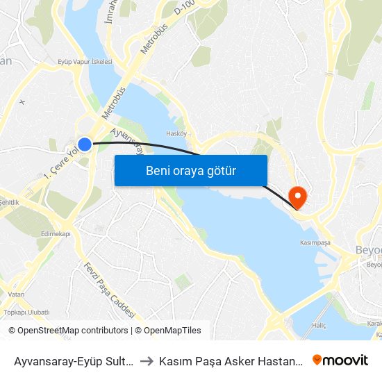 Ayvansaray-Eyüp Sultan to Kasım Paşa Asker Hastanesi map