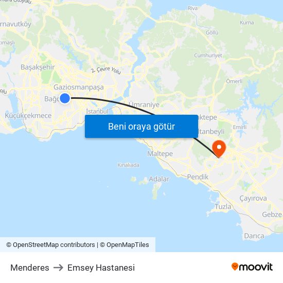 Menderes to Emsey Hastanesi map