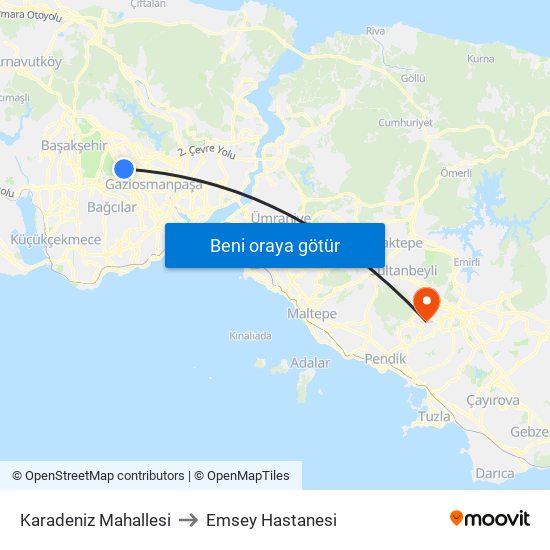 Karadeniz Mahallesi to Emsey Hastanesi map