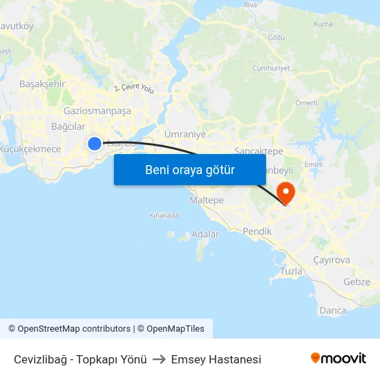 Cevizlibağ - Topkapı Yönü to Emsey Hastanesi map