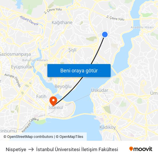 Nispetiye to İstanbul Üniversitesi İletişim Fakültesi map