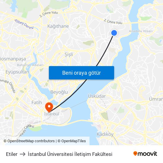 Etiler to İstanbul Üniversitesi İletişim Fakültesi map