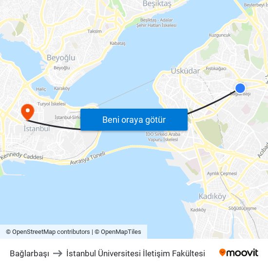 Bağlarbaşı to İstanbul Üniversitesi İletişim Fakültesi map