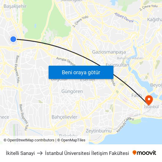 İkitelli Sanayi to İstanbul Üniversitesi İletişim Fakültesi map