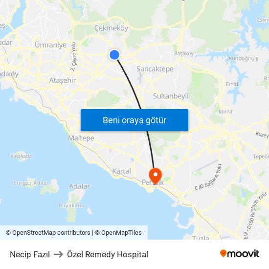 Necip Fazıl to Özel Remedy Hospital map