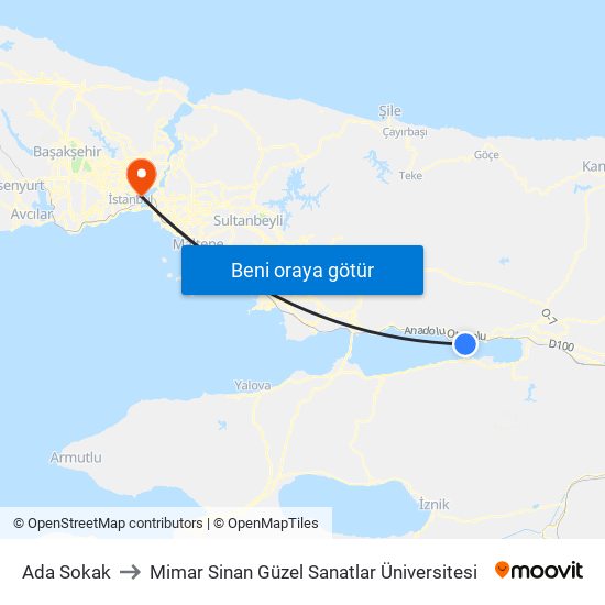 Ada Sokak to Mimar Sinan Güzel Sanatlar Üniversitesi map