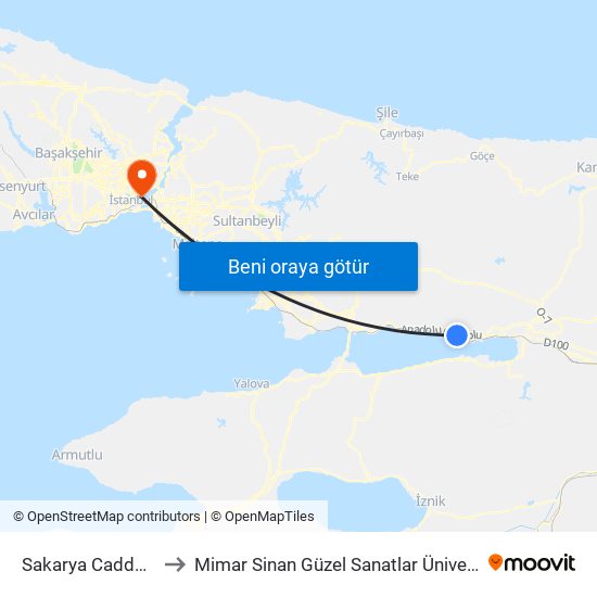 Sakarya Caddesi 4 to Mimar Sinan Güzel Sanatlar Üniversitesi map