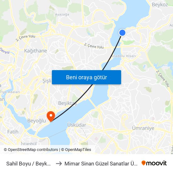 Sahil Boyu / Beykoz Yönü to Mimar Sinan Güzel Sanatlar Üniversitesi map