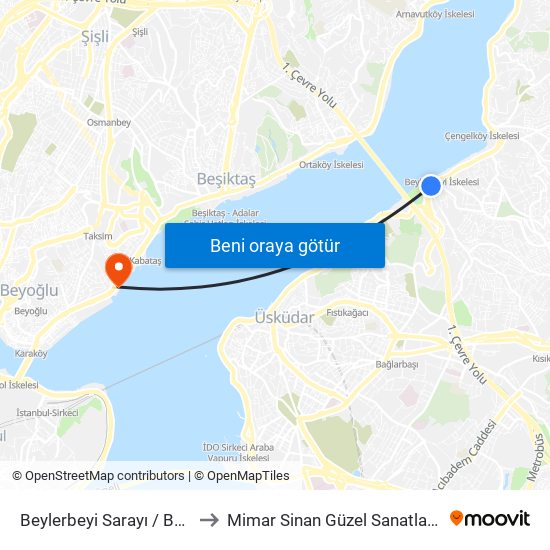 Beylerbeyi Sarayı / Beykoz Yönü to Mimar Sinan Güzel Sanatlar Üniversitesi map