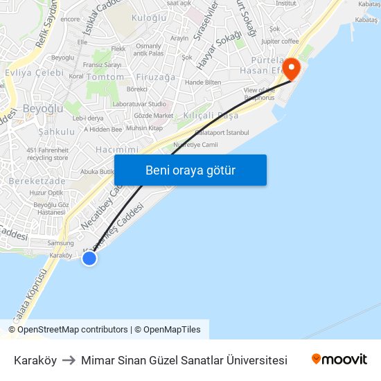 Karaköy to Mimar Sinan Güzel Sanatlar Üniversitesi map