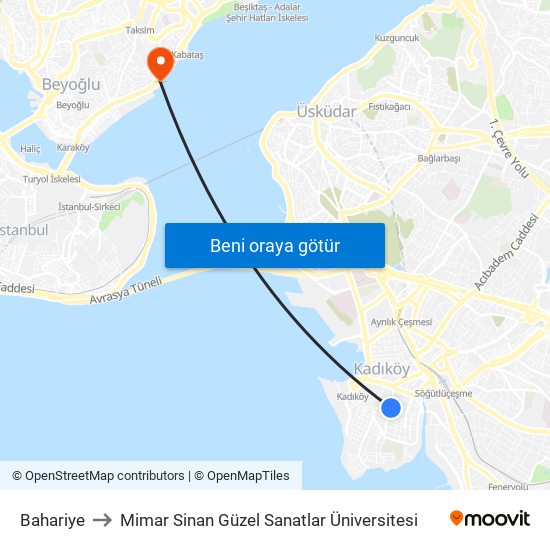 Bahariye to Mimar Sinan Güzel Sanatlar Üniversitesi map
