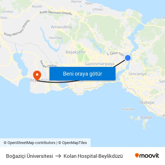 Boğaziçi Üniversitesi to Kolan Hospital-Beylikdüzü map