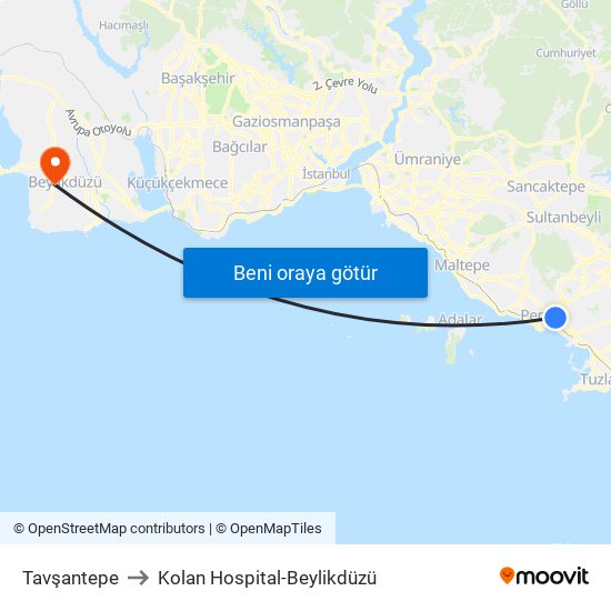 Tavşantepe to Kolan Hospital-Beylikdüzü map