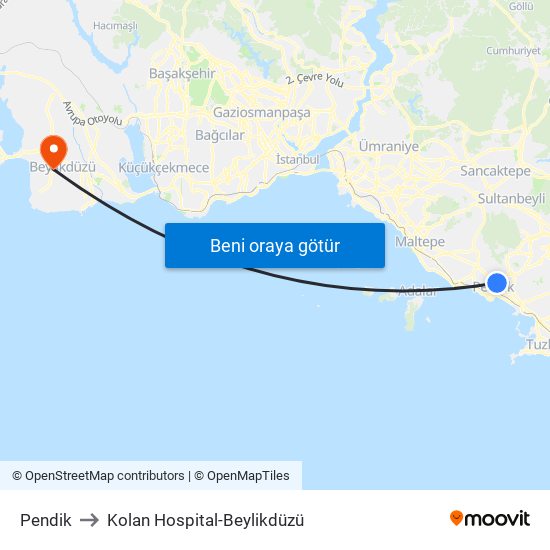 Pendik to Kolan Hospital-Beylikdüzü map