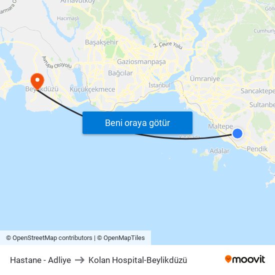 Hastane - Adliye to Kolan Hospital-Beylikdüzü map