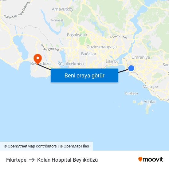 Fikirtepe to Kolan Hospital-Beylikdüzü map