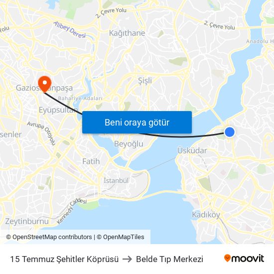 15 Temmuz Şehitler Köprüsü to Belde Tıp Merkezi map