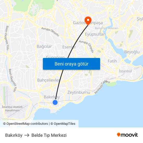 Bakırköy to Belde Tıp Merkezi map