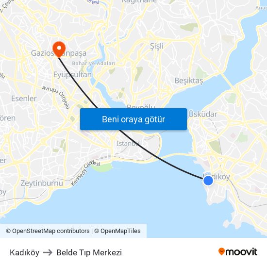 Kadıköy to Belde Tıp Merkezi map