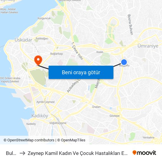 Bulgurlu to Zeynep Kamil Kadın Ve Çocuk Hastalıkları Eğitim Ve Araştırma Hastanesi map