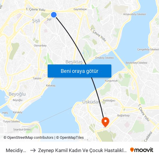 Mecidiyeköy (M7) to Zeynep Kamil Kadın Ve Çocuk Hastalıkları Eğitim Ve Araştırma Hastanesi map