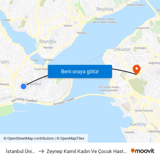 İstanbul Üniversitesi - Laleli to Zeynep Kamil Kadın Ve Çocuk Hastalıkları Eğitim Ve Araştırma Hastanesi map