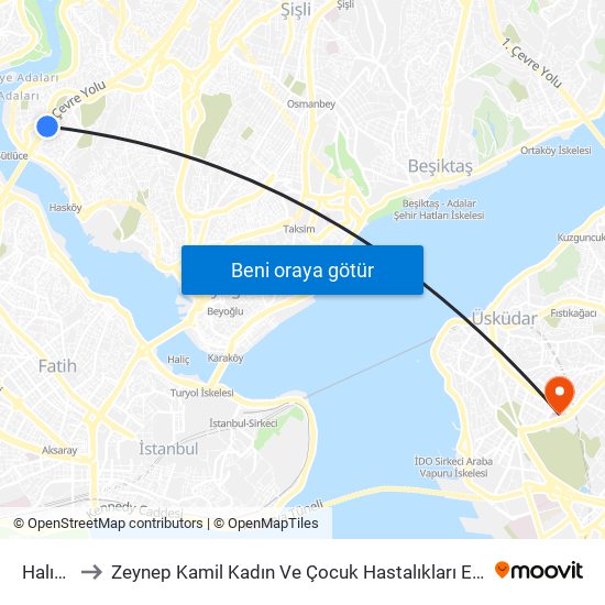 Halıcıoğlu to Zeynep Kamil Kadın Ve Çocuk Hastalıkları Eğitim Ve Araştırma Hastanesi map