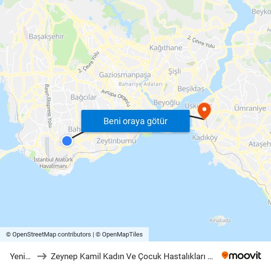 Yenibosna to Zeynep Kamil Kadın Ve Çocuk Hastalıkları Eğitim Ve Araştırma Hastanesi map