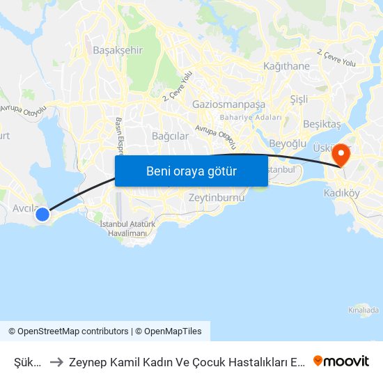 Şükrübey to Zeynep Kamil Kadın Ve Çocuk Hastalıkları Eğitim Ve Araştırma Hastanesi map