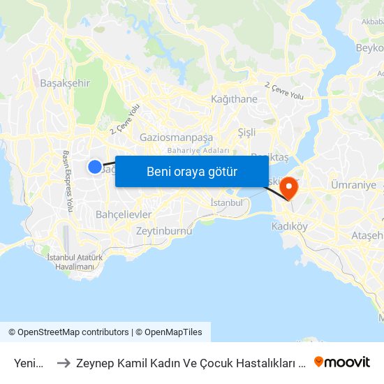 Yenimahalle to Zeynep Kamil Kadın Ve Çocuk Hastalıkları Eğitim Ve Araştırma Hastanesi map