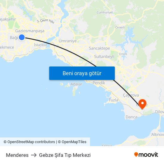 Menderes to Gebze Şifa Tıp Merkezi map