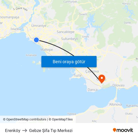 Erenköy to Gebze Şifa Tıp Merkezi map