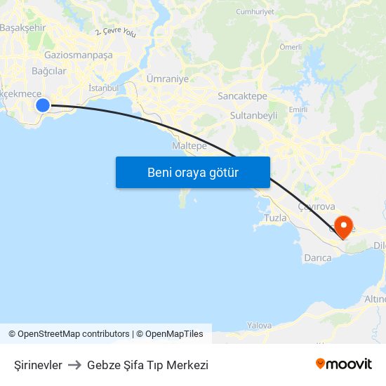 Şirinevler to Gebze Şifa Tıp Merkezi map