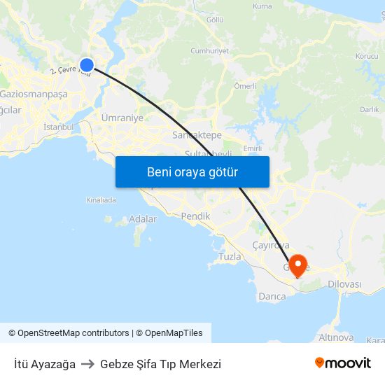 İtü Ayazağa to Gebze Şifa Tıp Merkezi map