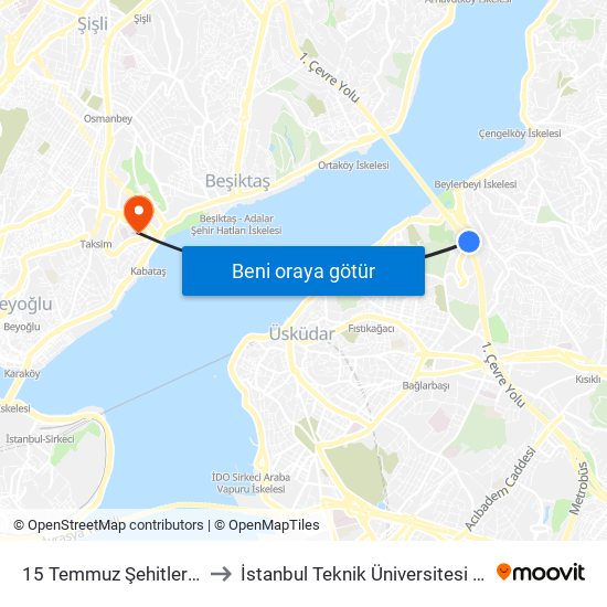 15 Temmuz Şehitler Köprüsü to İstanbul Teknik Üniversitesi Gümüşsuyu map