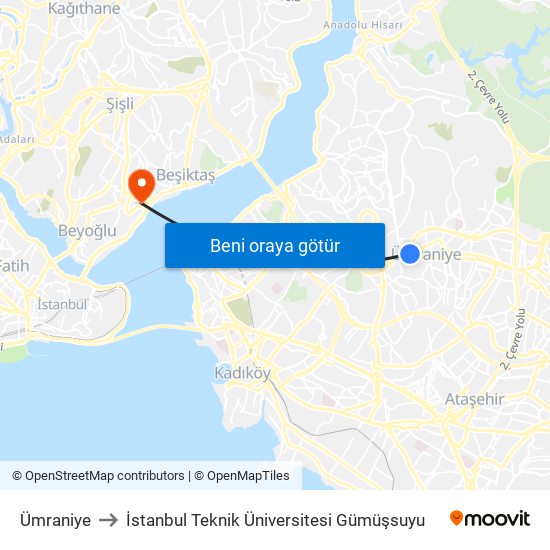 Ümraniye to İstanbul Teknik Üniversitesi Gümüşsuyu map