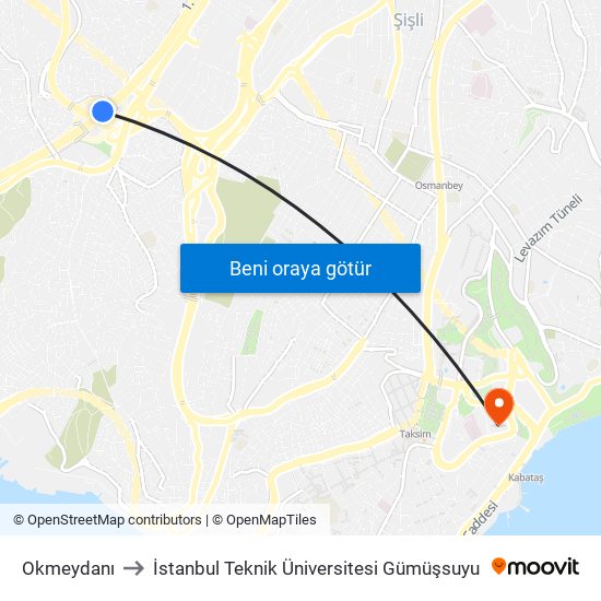 Okmeydanı to İstanbul Teknik Üniversitesi Gümüşsuyu map