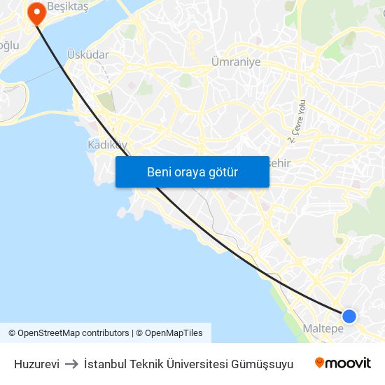 Huzurevi to İstanbul Teknik Üniversitesi Gümüşsuyu map