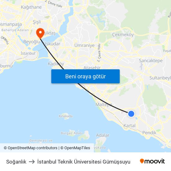 Soğanlık to İstanbul Teknik Üniversitesi Gümüşsuyu map