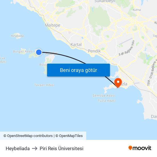 Heybeliada to Piri Reis Üniversitesi map