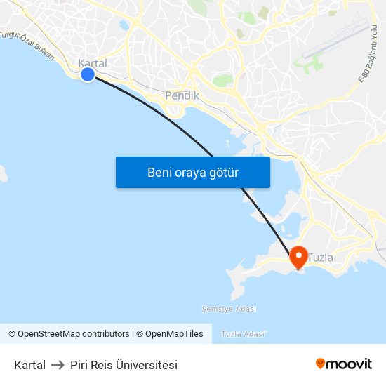 Kartal to Piri Reis Üniversitesi map