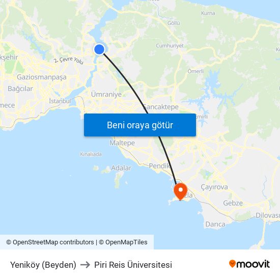 Yeniköy (Beyden) to Piri Reis Üniversitesi map
