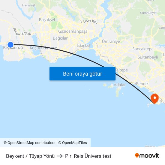 Beykent / Tüyap Yönü to Piri Reis Üniversitesi map