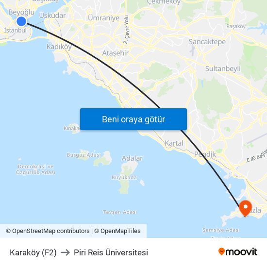Karaköy (F2) to Piri Reis Üniversitesi map
