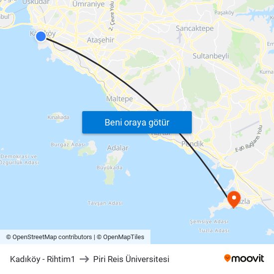 Kadıköy - Rihtim1 to Piri Reis Üniversitesi map